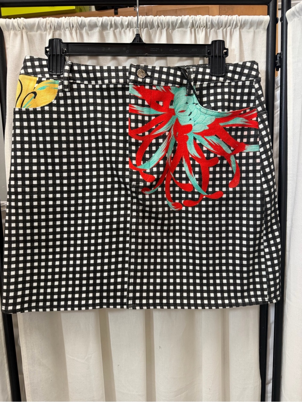 The Kit. by Daniel Vosovic Gingham Floral Mini Skirt Size L NWT